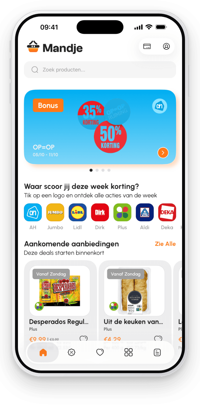 Mandje app home screen on an iPhone