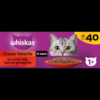 Whiskas 1+ Kattenvoer - Classic selectie in saus - maaltijdzakjes 40x85g